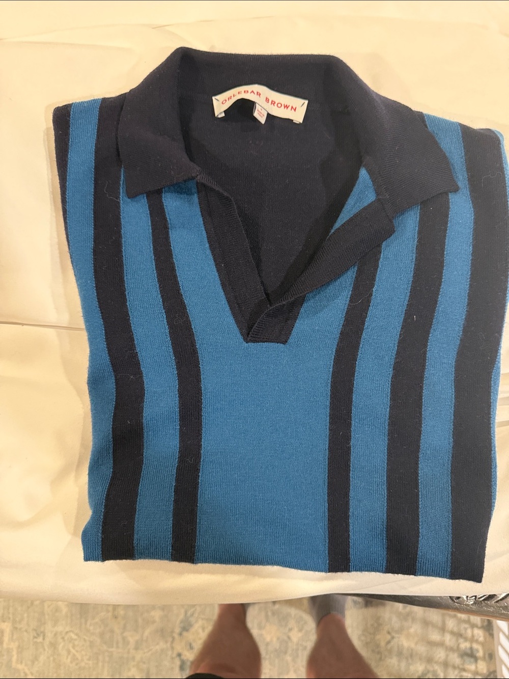 Orlebar Brown Blue & Navy Striped Knit Polo Shirt | Made in Italy | Size Small